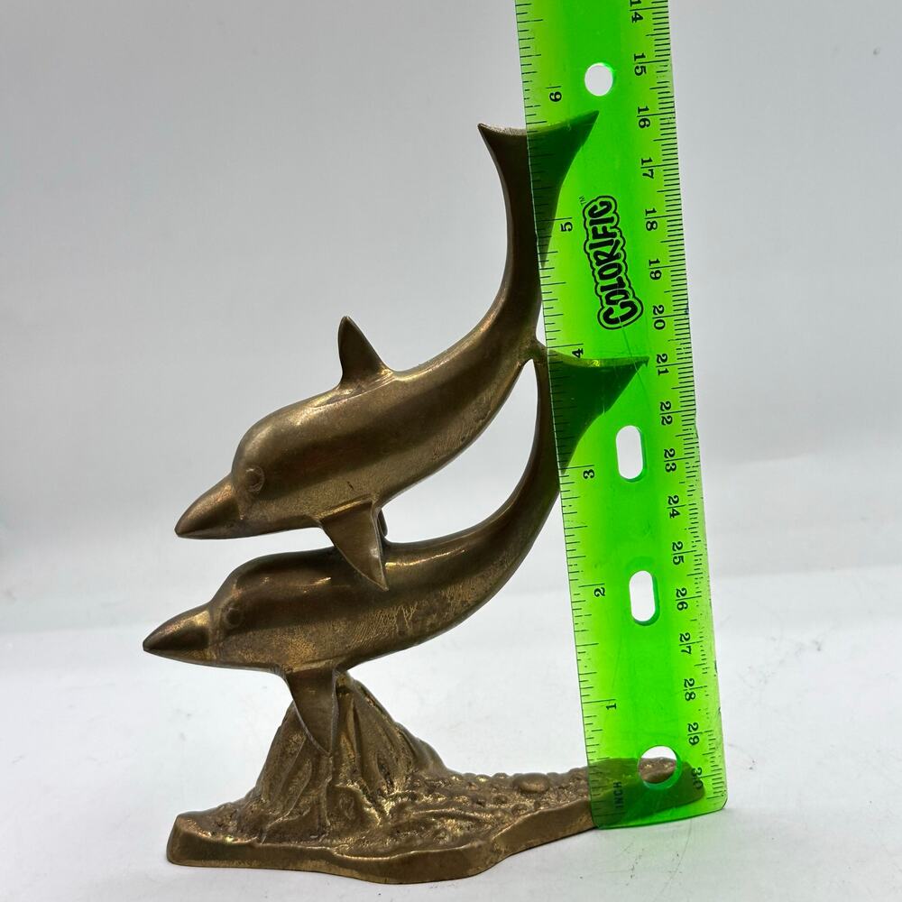 Vintage Brass Dolphin Figurine - Retro Decor 70s 80s Palm Beach Deco - Picture 5 of 5